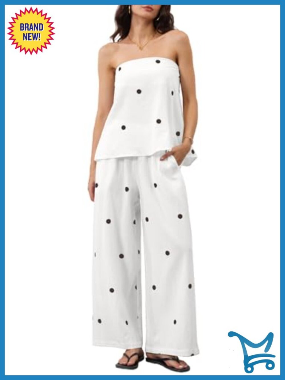 Two Piece Polka Dot Tube Top and Wide Leg Pants Set